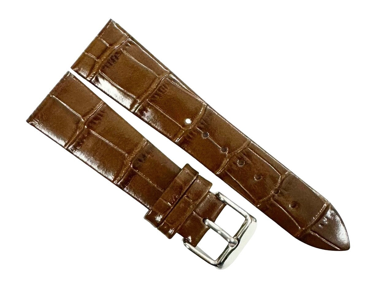 New Watch Band Short 20x16MM Genuine Leather D.Brown Alligator Grain Flat Slim