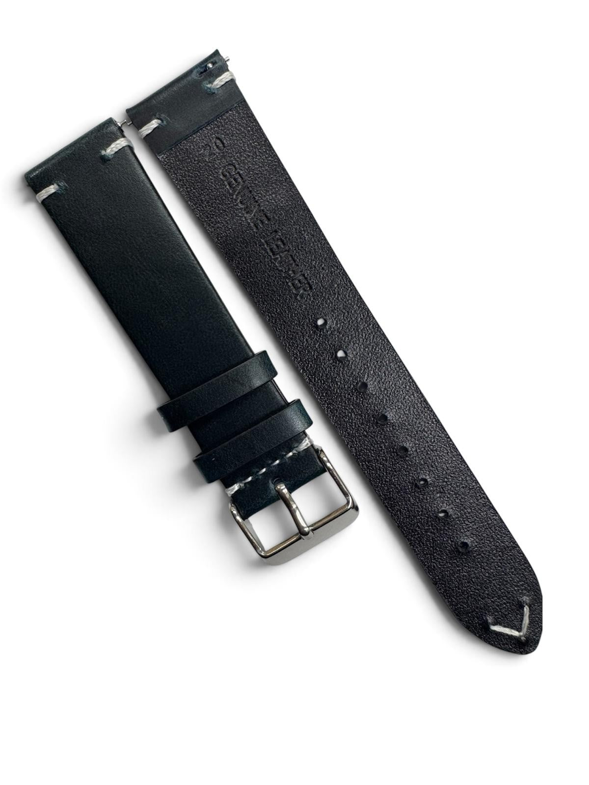 STITCHED GENUINE LEATHER UNIVERSAL WATCH BAND 24mm BLACK COLOR