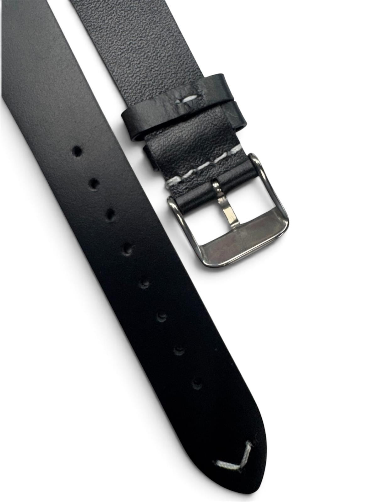 STITCHED GENUINE LEATHER UNIVERSAL WATCH BAND 18mm BLACK COLOR
