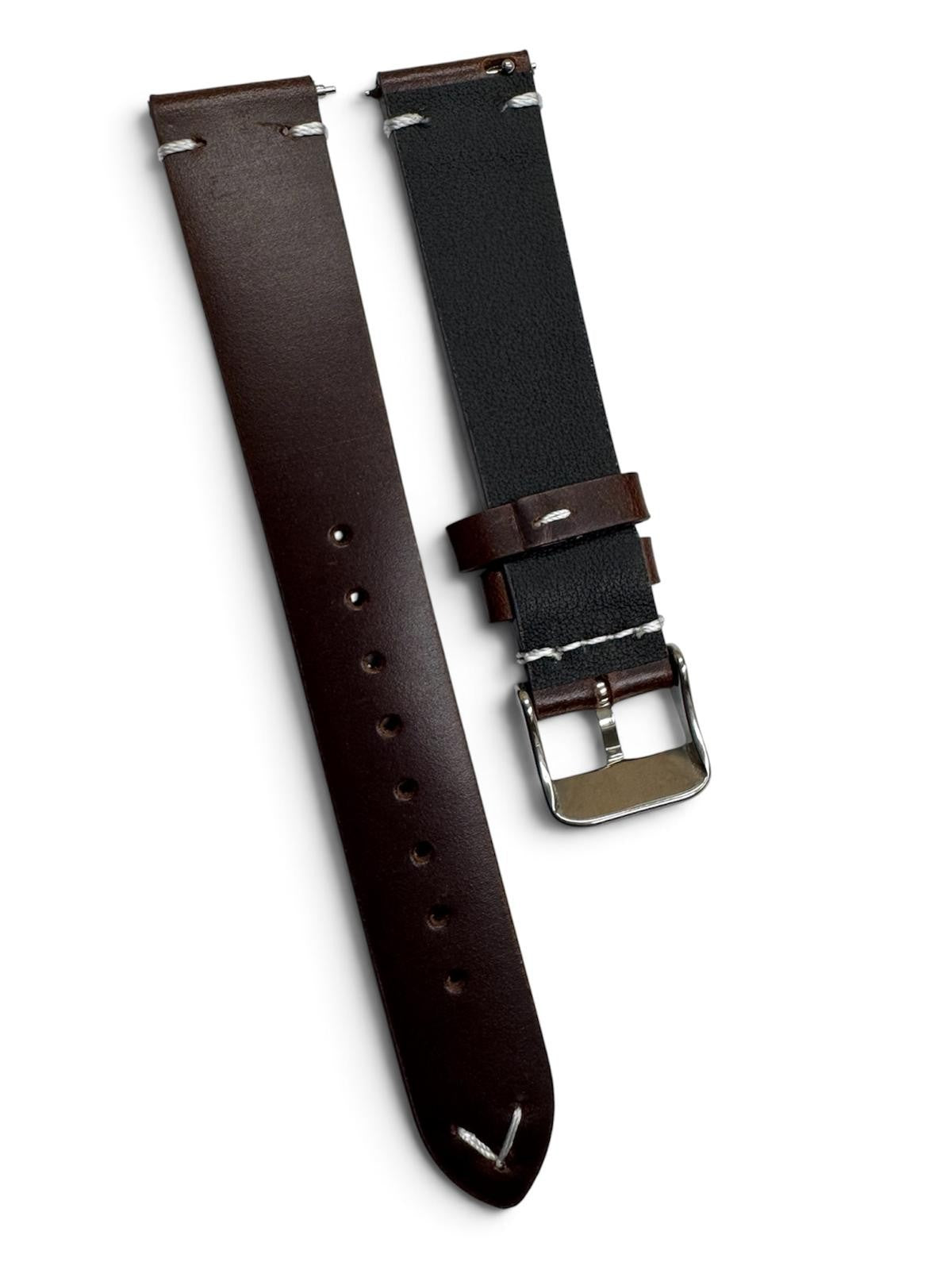 STITCHED GENUINE LEATHER UNIVERSAL WATCH BAND 18mm DARK BROWN COLOR