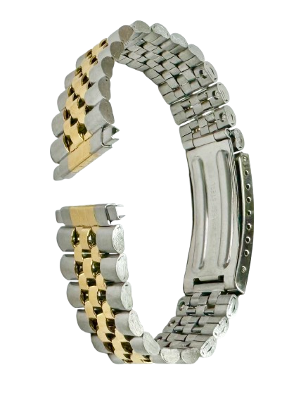 Lot of 5 Pcs, 16-22 MM Jubilee 2-tone Metal Band with Regular Fold Over Clasp