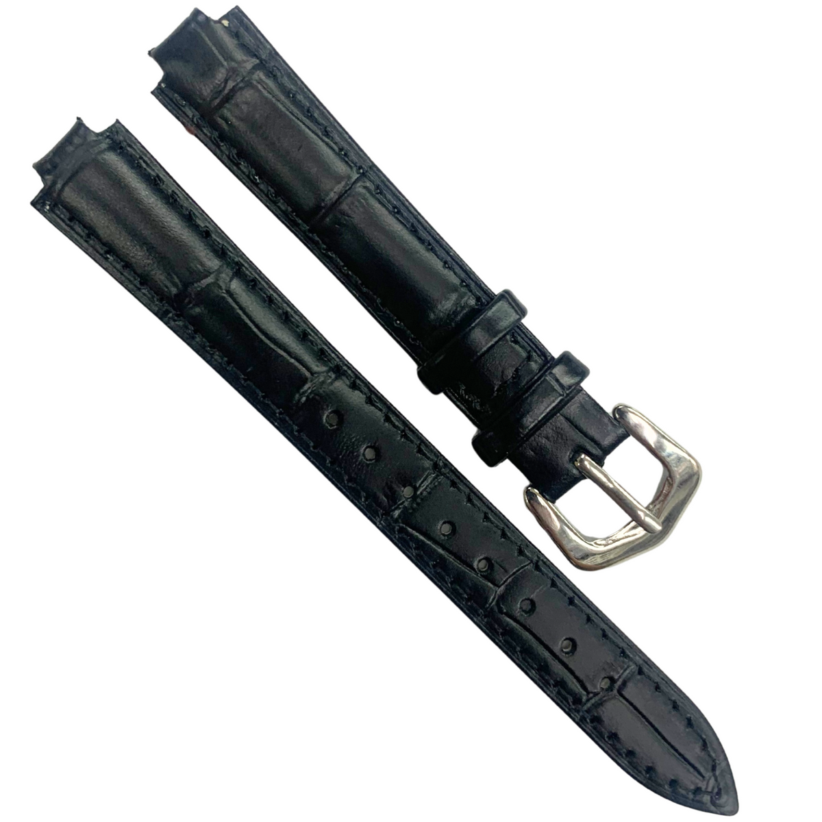 14mm Black Genuine leather Band Strap Crocodile-Style w/ Buckle