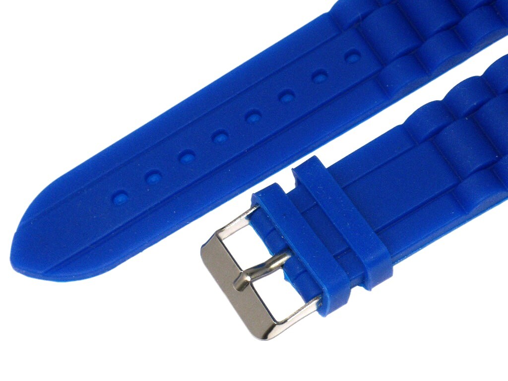 Watch Band Blue color Silicone (Heavy)22mm Silver Buckle with free spring Bars