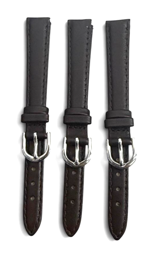 (set of 3) 12mm D. BROWN Genuine Leather Watch Band Strap WITH PINS