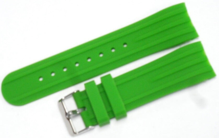 CURVED END SILICONE WATCH BAND, RUBBER STRAP 24MM  5 COLORS