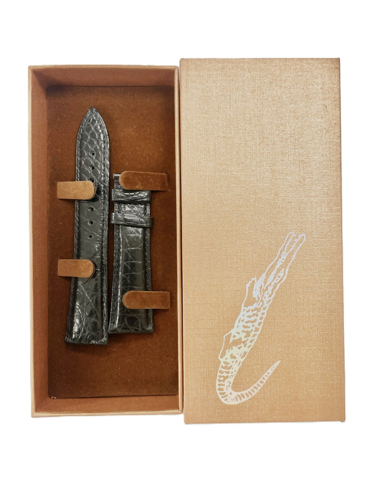 Genuine Alligator Leather Watch Band Padded 14mm Black, High Quality