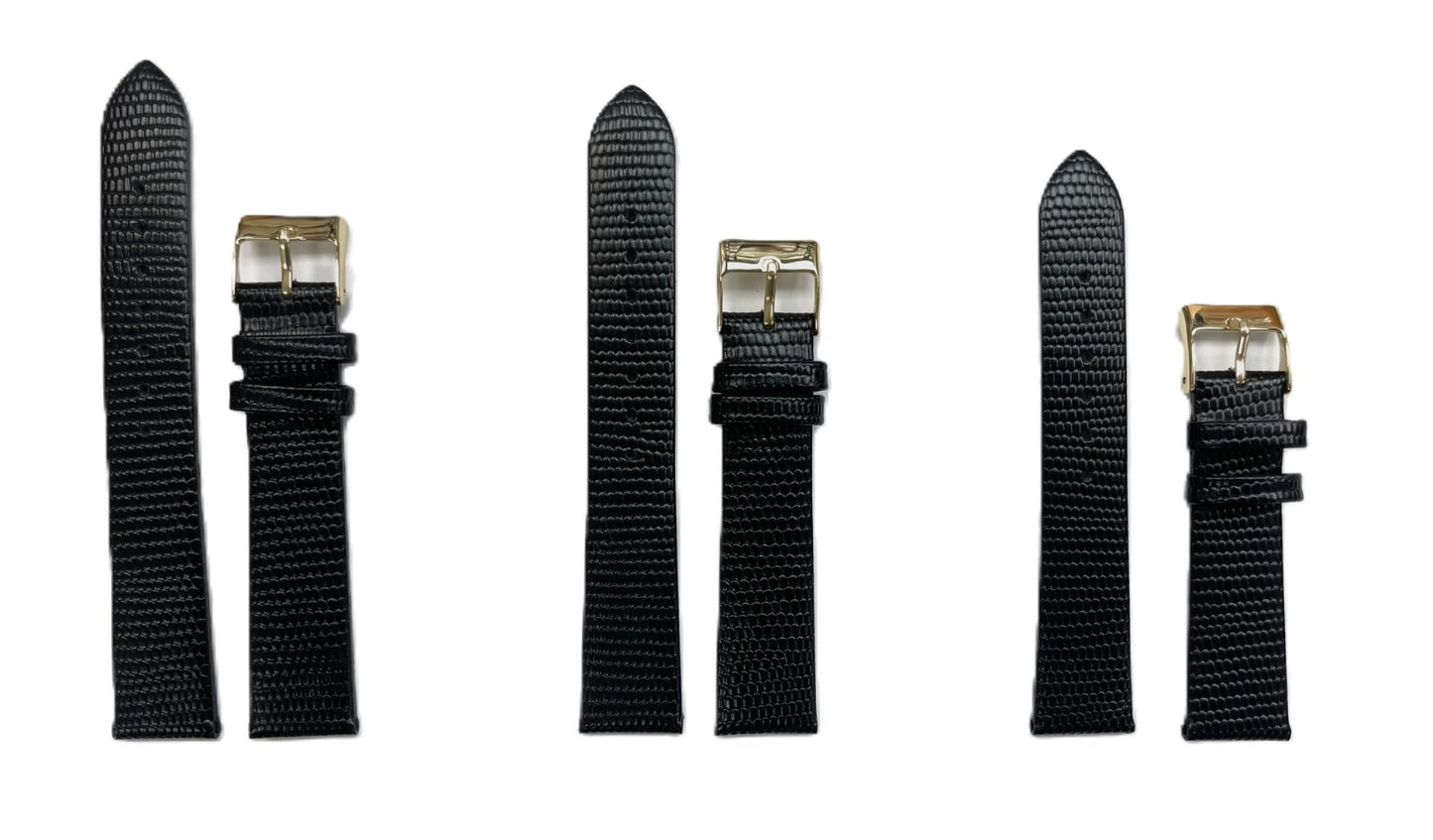 WATCH BAND GENUINE LEATHER LIZARD BLACK 18x16MM/LONG/REGULAR/SHORT (TOP QUALITY)