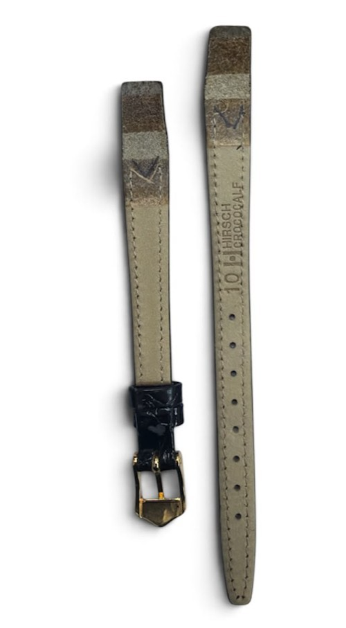 10mm BLACK  VINTAGE  CROCO CALF  HIGH QUALITY  WATCH BAND  OPEN END