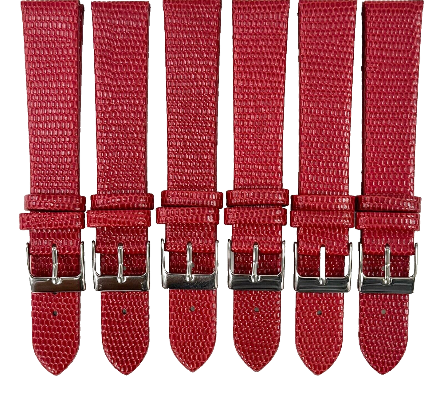 Lot of 6 Watch Band Genuine Leather RED Lizard Grain Flat 16MM