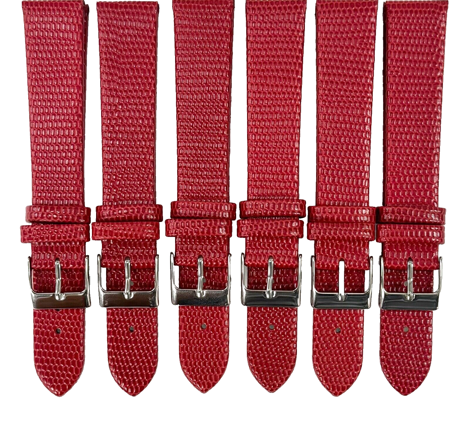 Lot of 6 Watch Band Genuine Leather RED Lizard Grain Flat 16MM