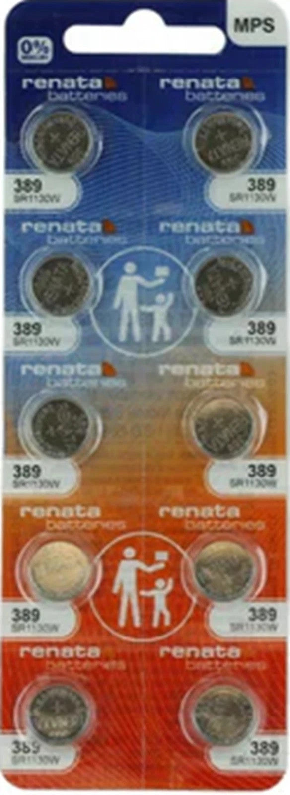 100 Renata 389 Watch Batteries, SR1130W 0% MERCURY Batteries