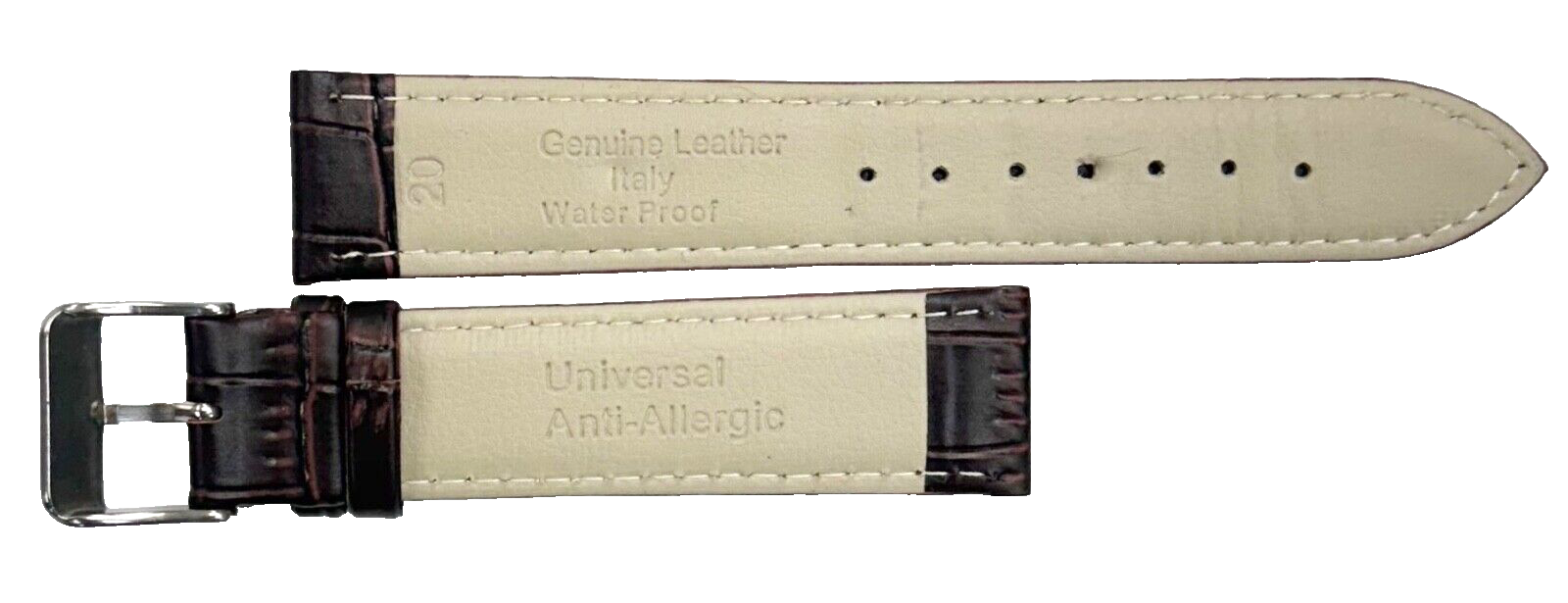 Lot of 6 Watch Bands D.Brown Genuine Leather Alligator Grain Flat Stitch 20x18mm