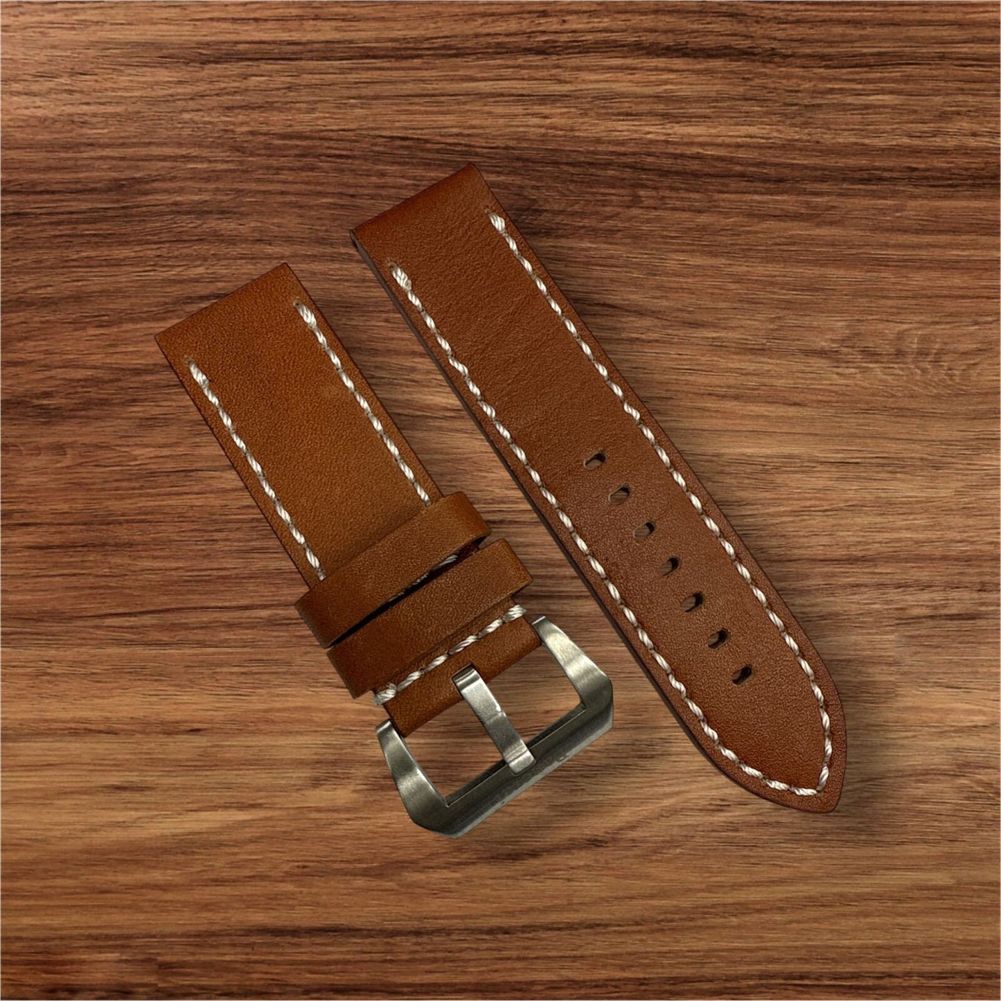Watch Band Leather Strap L.Brown fits PANERAI 22mm,24mm,26mm Flat (High Quality)