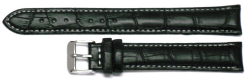 Watch Band Alligator Grain Black  Stitches High Quality Genuine Leather 18mm XXL