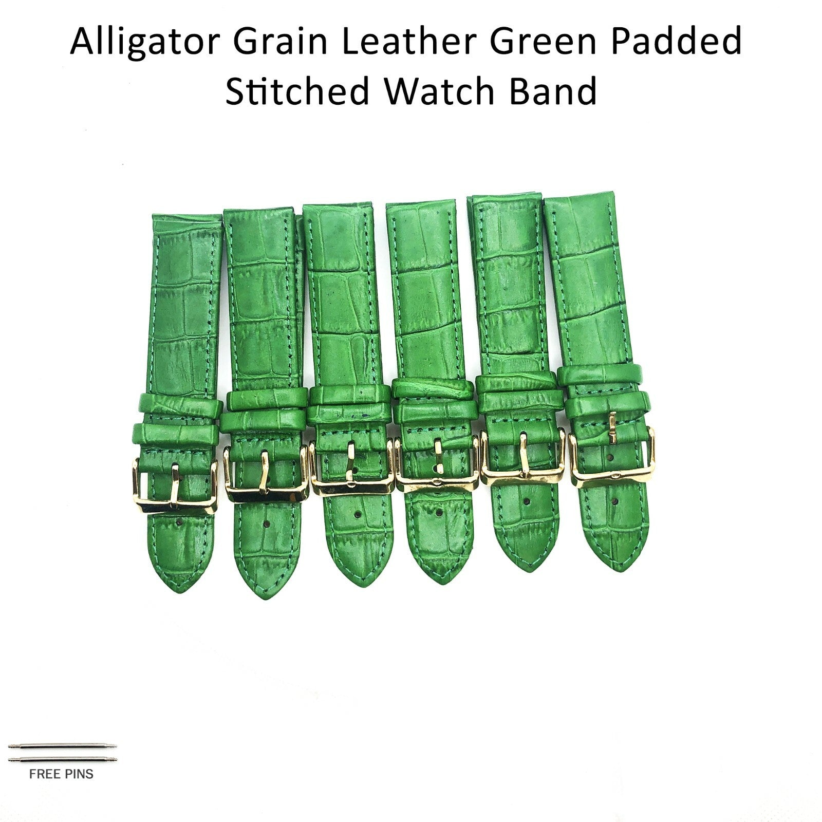 Alligator Leather Green Color Watch Band 16 MM to 22 MM Green Stitched