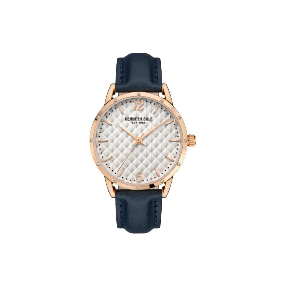Kenneth Cole Women's Rose Gold Tone Watch Blue Leather Band - KCWLA2176401