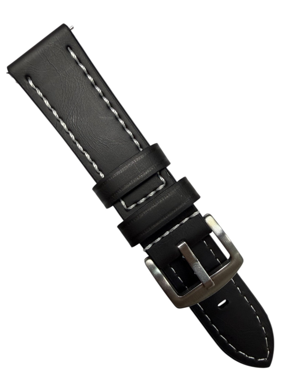 Genuine Leather Black Flat (White Stitched ) Watch Band – Quick Release Strap