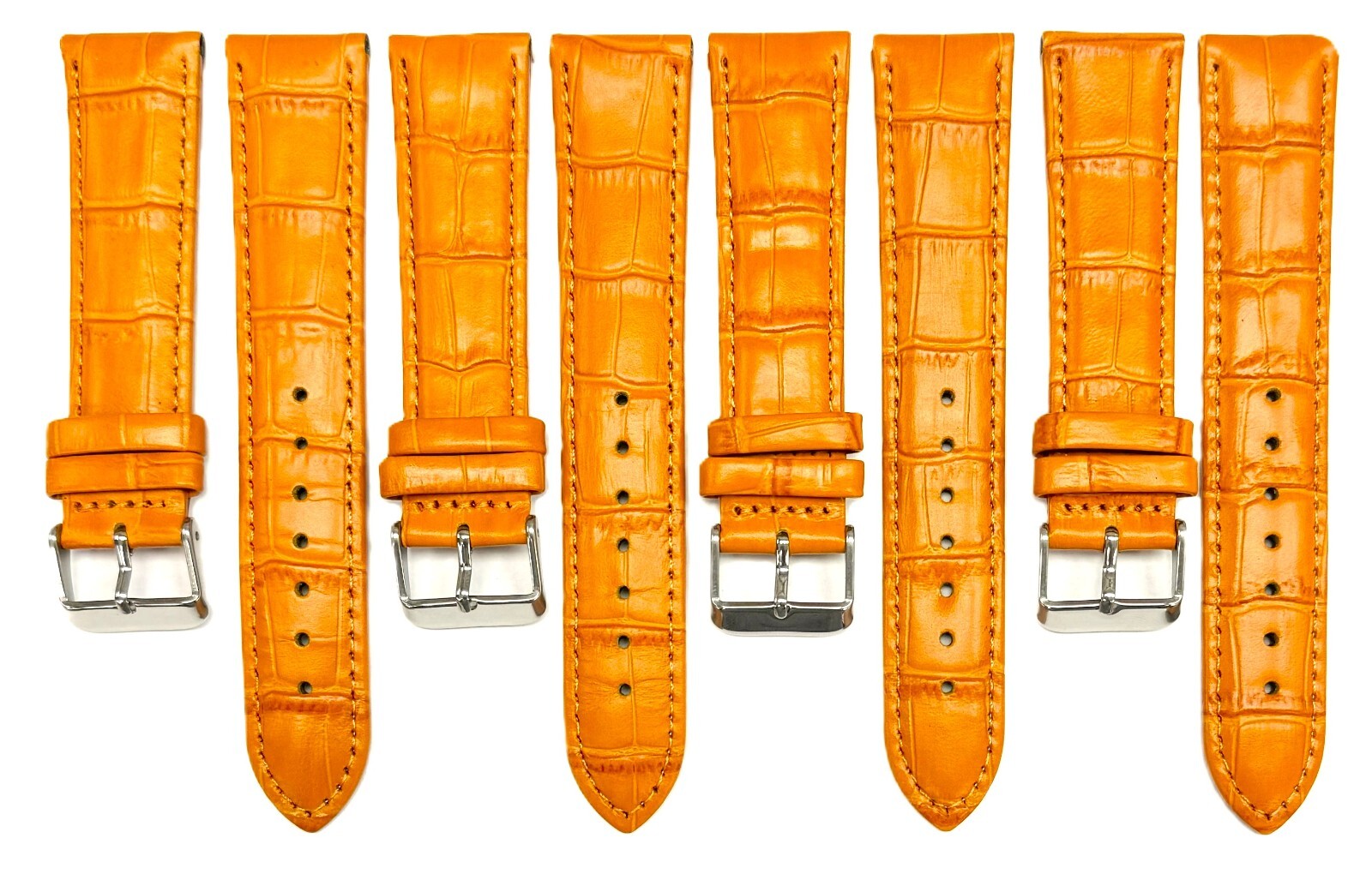 14mm Genuine Leather Watch Band, Sunshine Orange, Padded Alligator Grain Style