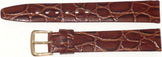 Watch Band Brown Genuine Leather Crocodile Grain Flat,Slim 14mm( A1 Quality)