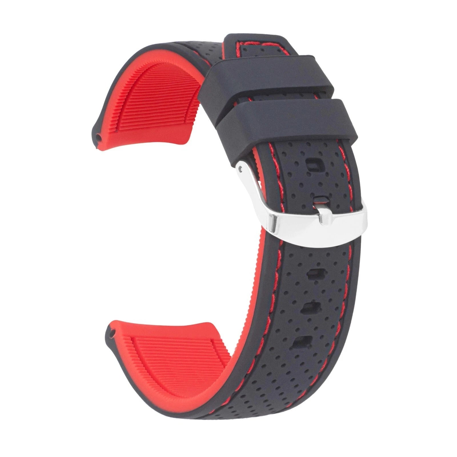 High-Quality Silicone Flat Stitched Watch Band – Orange & Black