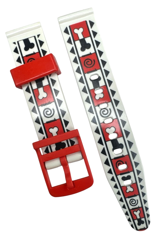 16MM PVC PLASTIC WATCH BAND WHITE RED COLOR BONE DESIGN