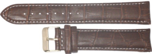18 MM Extra Long Dark Brown Genuine Leather White Stitched Alligator Watch Strap