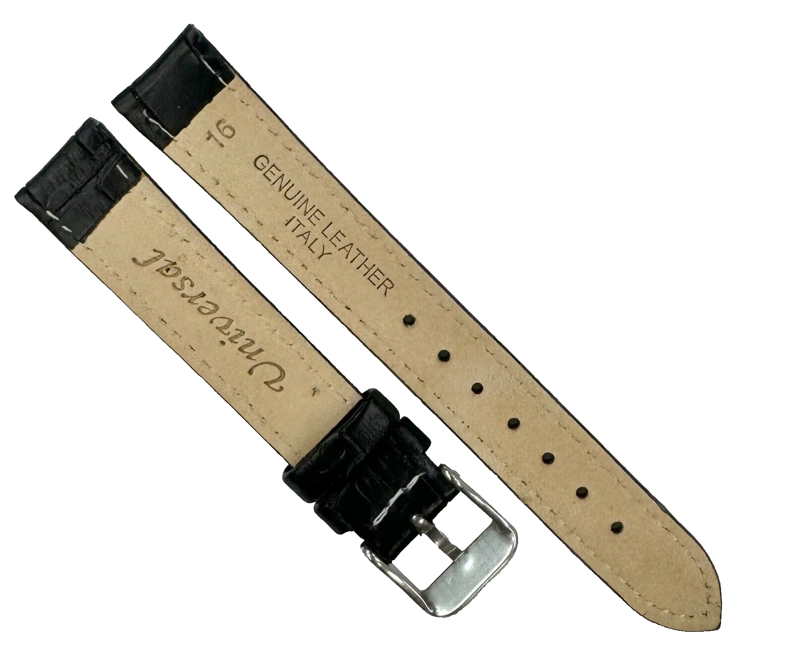 Lot of 6 Watch Bands Alligator Grain White Stitches Quality Genuine Leather 16mm