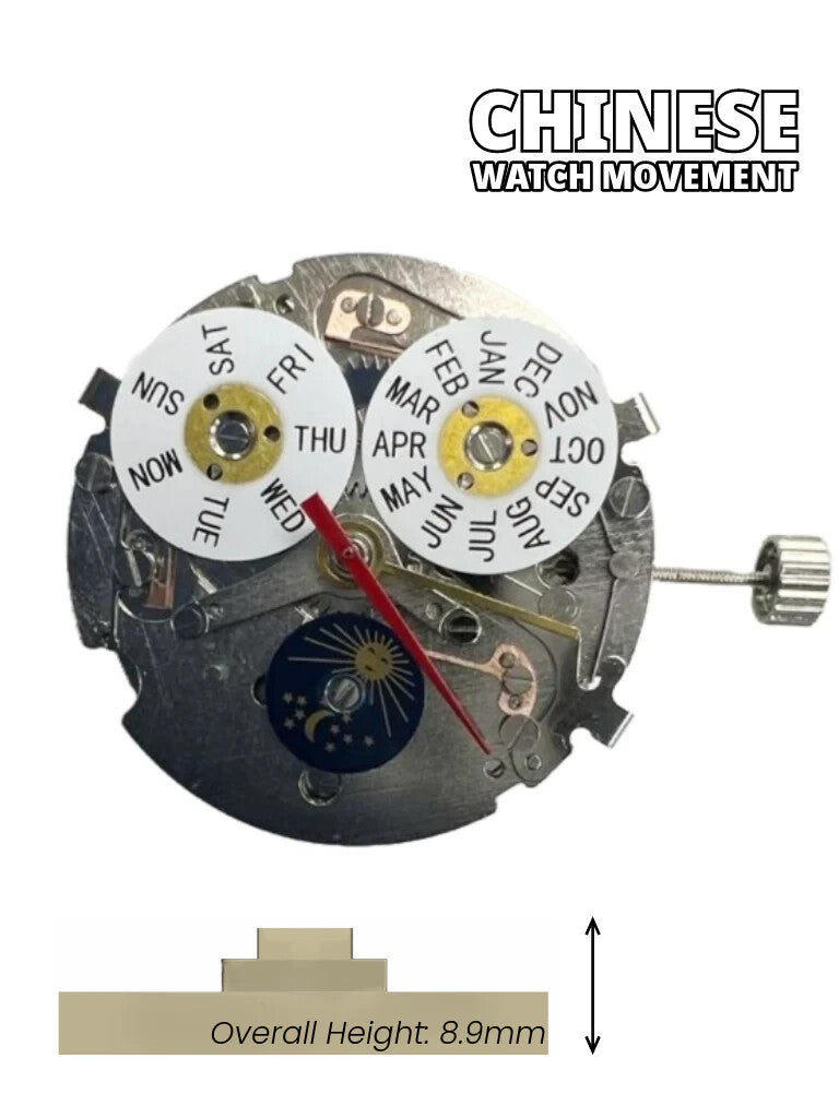 Chinese Watch Movement Automatic Mechanical TY2886S 3Hand, 1Eye, Week/Month