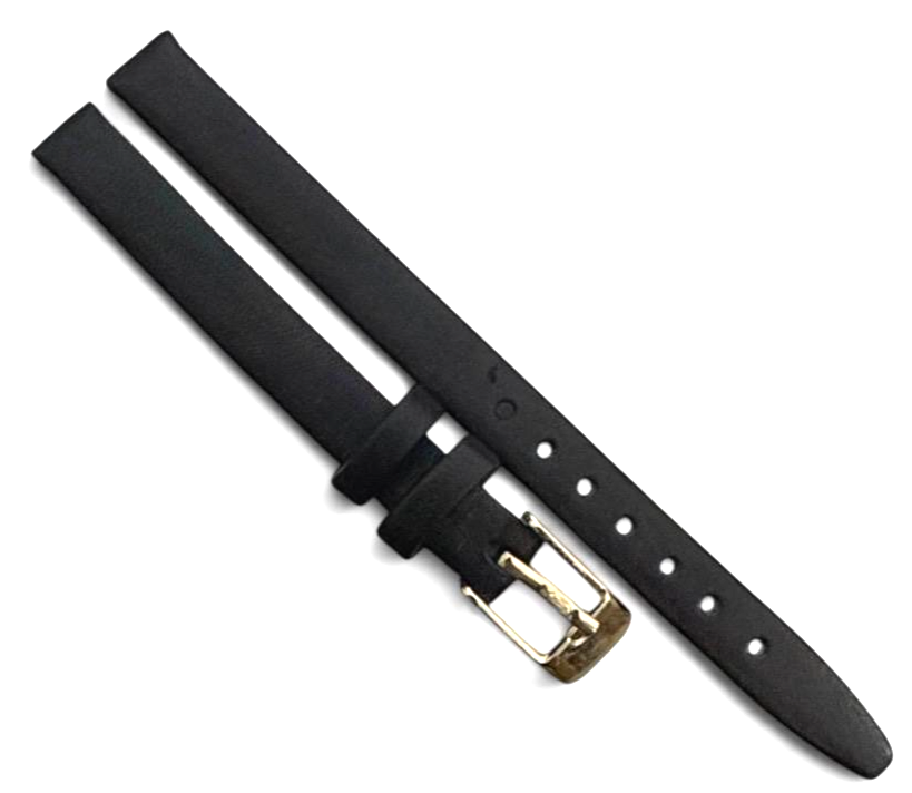 Genuine Leather Band 8mm Flat Leather Watch Strap Black/Gold Buckle