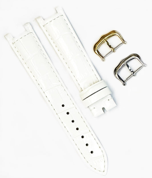 Watch Band For Cartier PASHA Alligator Grain Size 20x18mm White Color