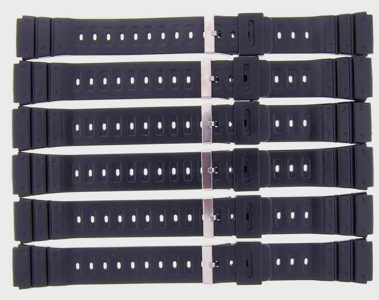Lot of 6 Watch Bands 20MM PVC Black  fit Casio, Timex and Other Watches 1106