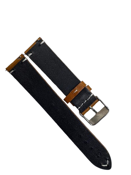 STITCHED GENUINE LEATHER UNIVERSAL WATCH BAND 20mm TAN BROWN COLOR
