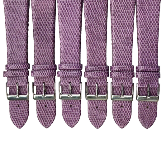 Watch Band Genuine Leather Purple Lizard Grain Flat 24*18mm,Lot of 6 bands
