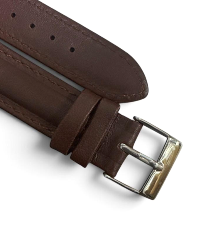 18mm Brown Genuine Leather Waterproof Padded Stitched Watch Band