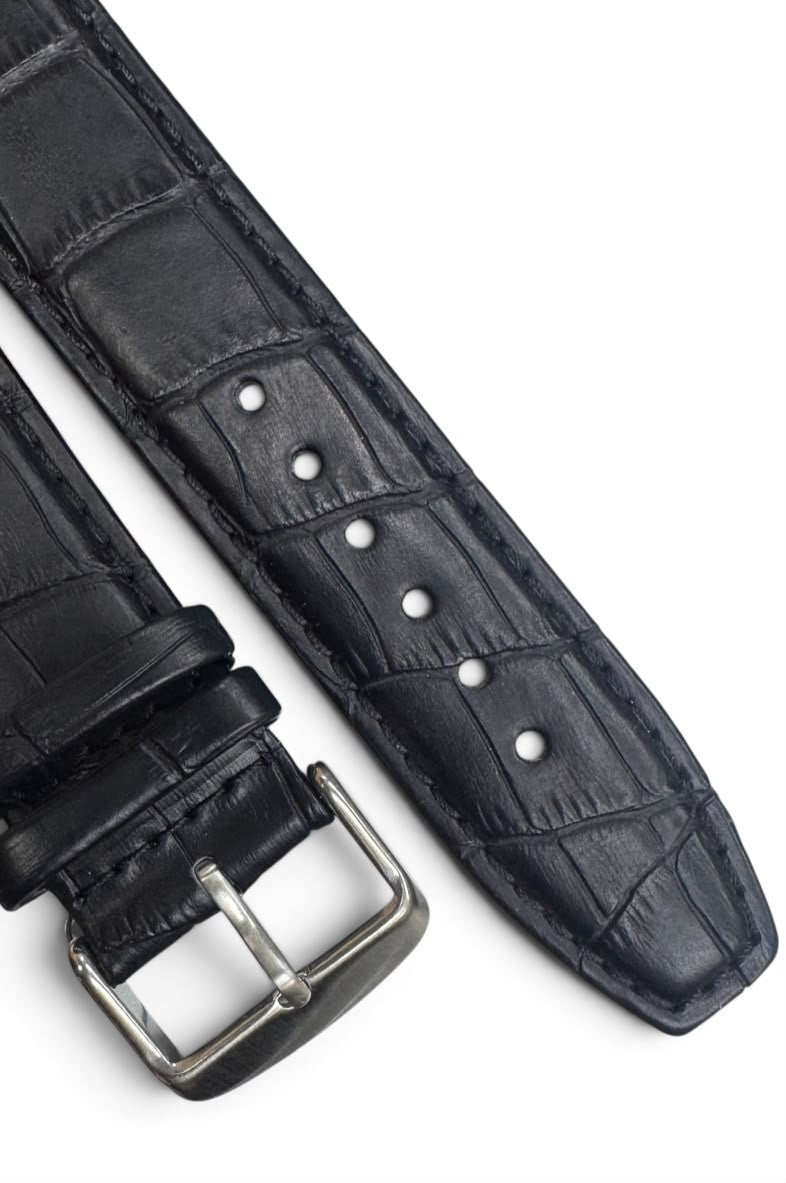 24 MM Black Genuine Leather Alligator Grain Watch Band for High End Watches