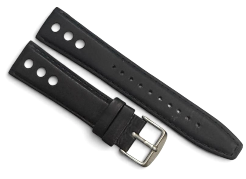 Rivet Vintage Regular 22mm Genuine Leather Black watch Band