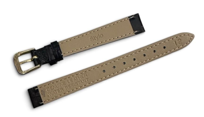Black 12MM PADDED LEATHER STRAP BAND FOR WATCH GOLD Buckle