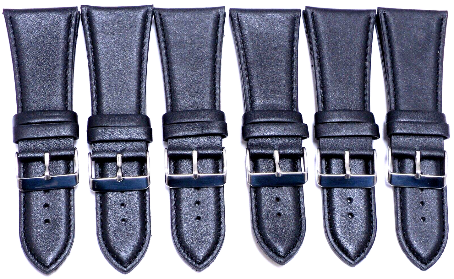 34 MM Genuine Leather Plain Padded Black Watch Band Lot of 6 Band