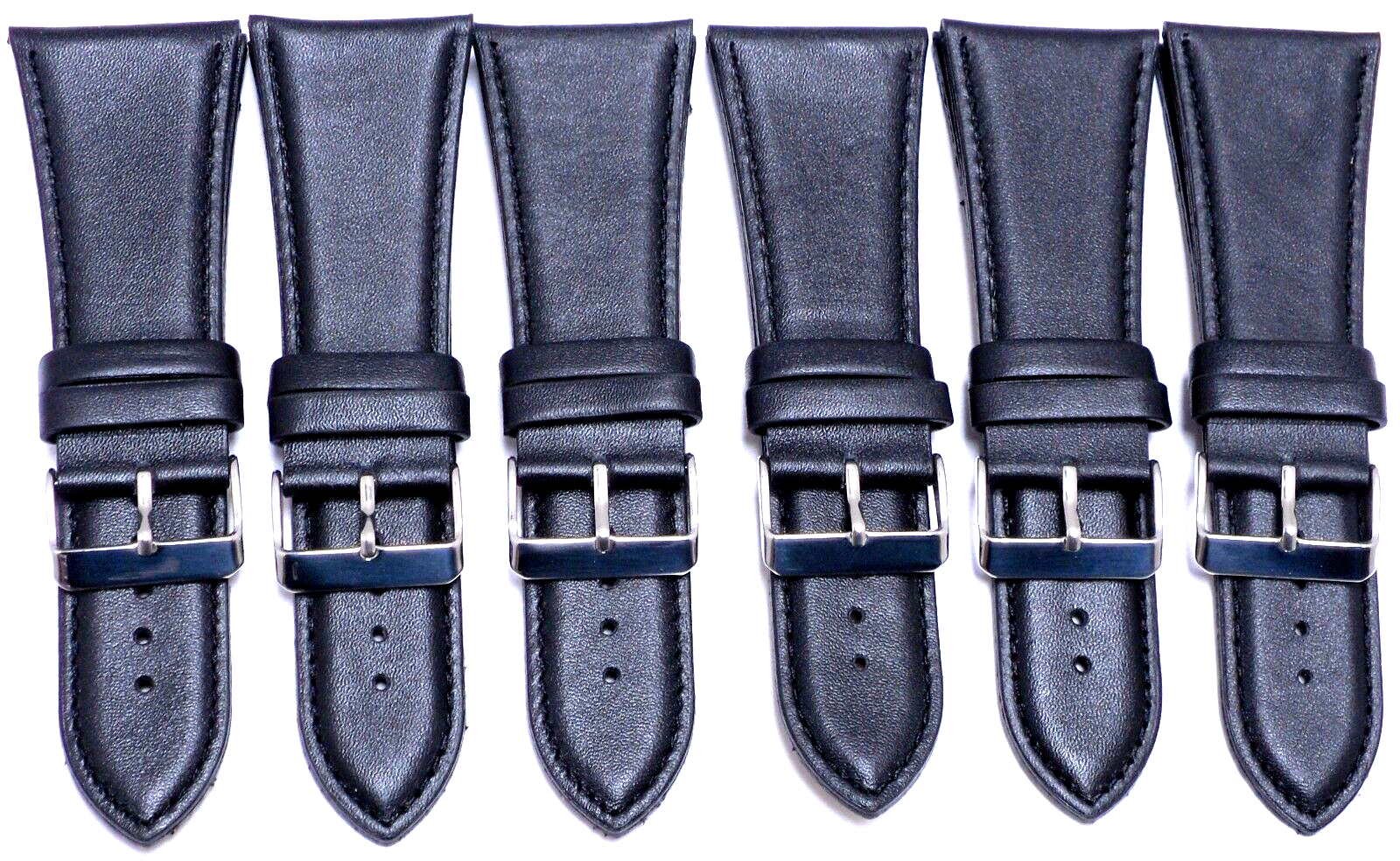 34 MM Genuine Leather Plain Padded Black Watch Band Lot of 6 Band