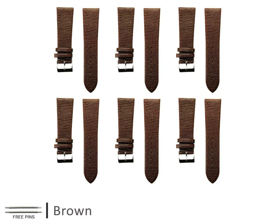 Lot of 50Pcs.Watch Bands Genuine Leather Lizard Grain Flat 16MM to 24MM 6 Colors