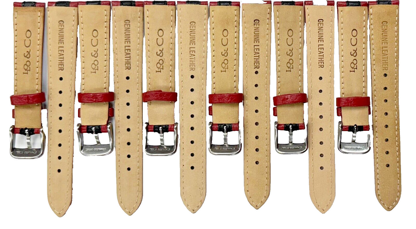 LO&CO Watch Band 16mm Regular Red Genuine Leather  Stitched, Padded (lot of 6)