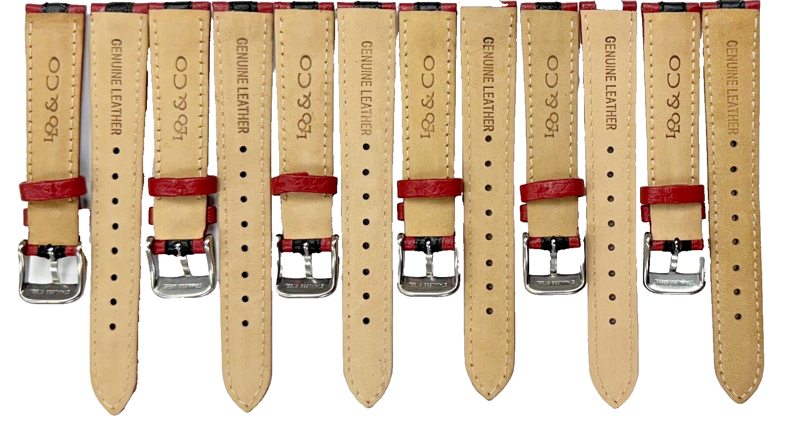 LO&CO Watch Band 16mm Regular Red Genuine Leather  Stitched, Padded (lot of 6)
