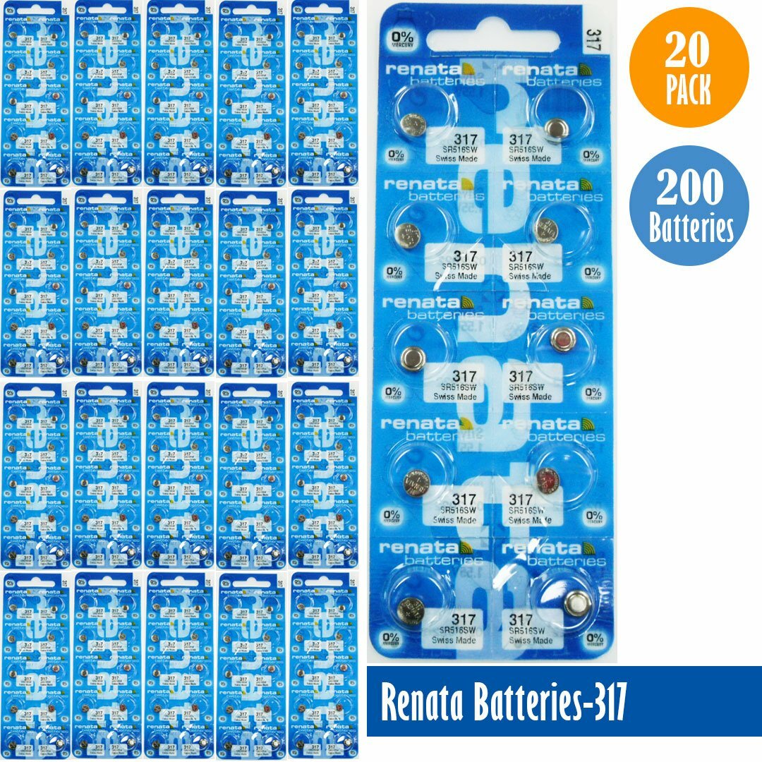 Renata 317 Watch Cell Batteries SR516SW, SWISS MADE, 0% MERCURY (Pack of 100)