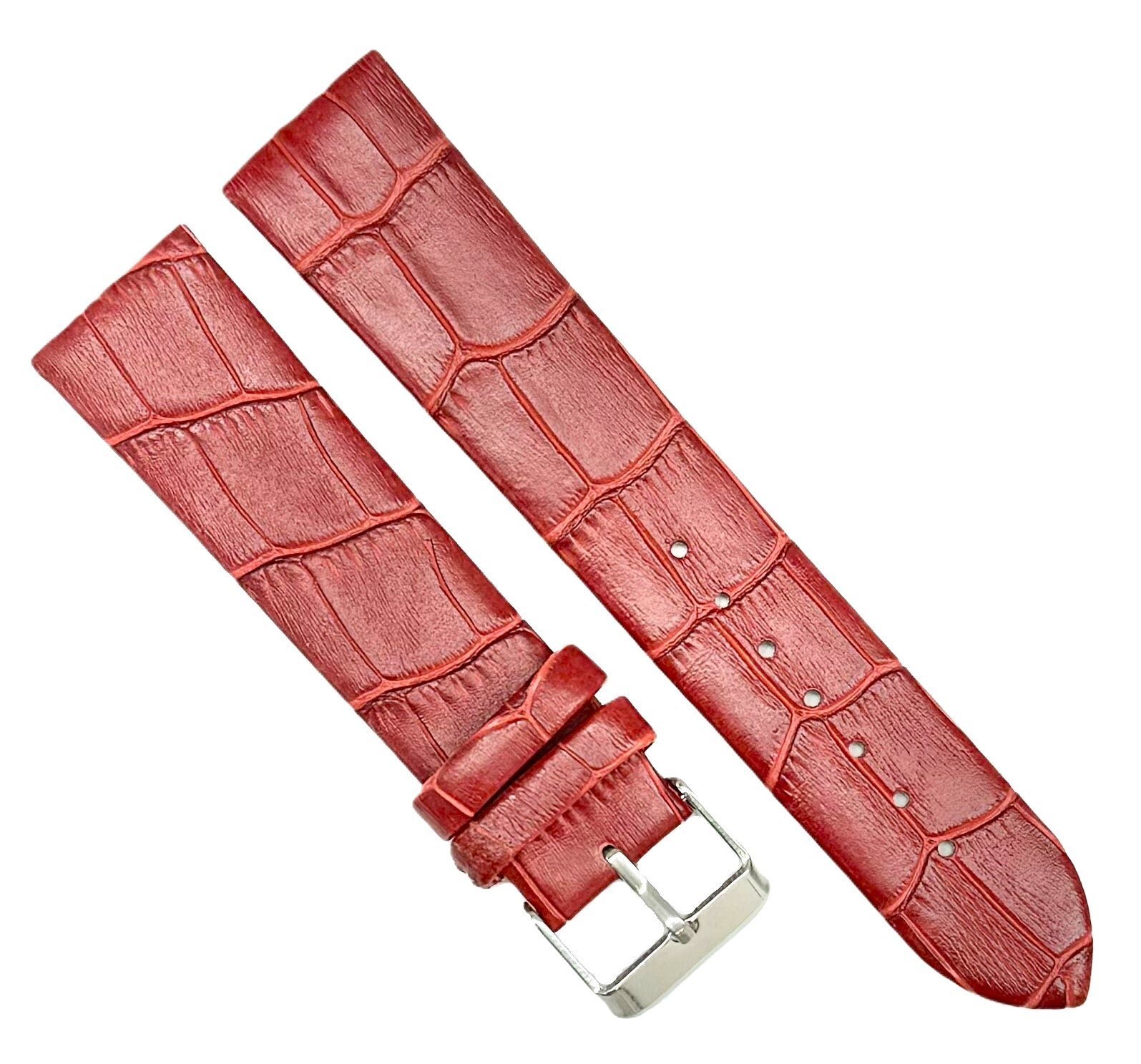 Watch Band Genuine Leather, Alligator Grain, Flat & Unstitched, Maroon  12-24mm