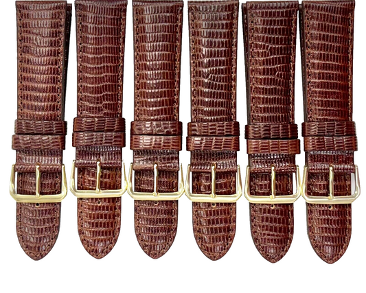 Best Quality WATCH BAND BROWN GENUINE LEATHER LIZARD GRAIN 22MM R (lot of 6)