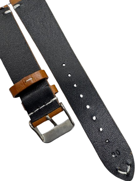 STITCHED GENUINE LEATHER UNIVERSAL WATCH BAND 20mm TAN BROWN COLOR