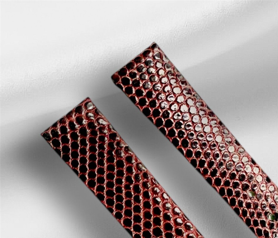 14x12mm Flat Watch Strap 100% Genuine Lizard With Gold Buckle