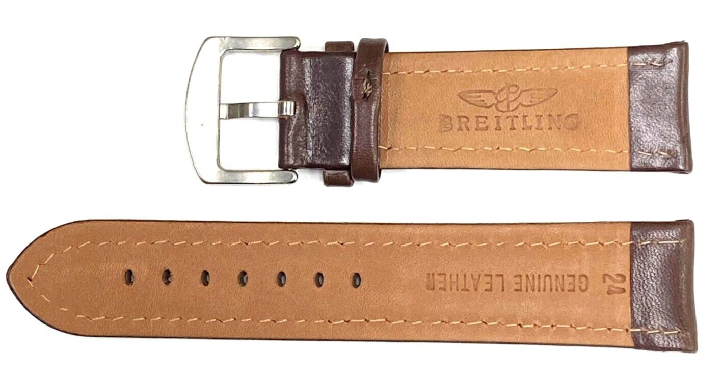 GENIUNE LEATHER WATCH BAND STRAP D.BROWN FOR BREITLING NAVITIMER CHRONOMAT 24MM