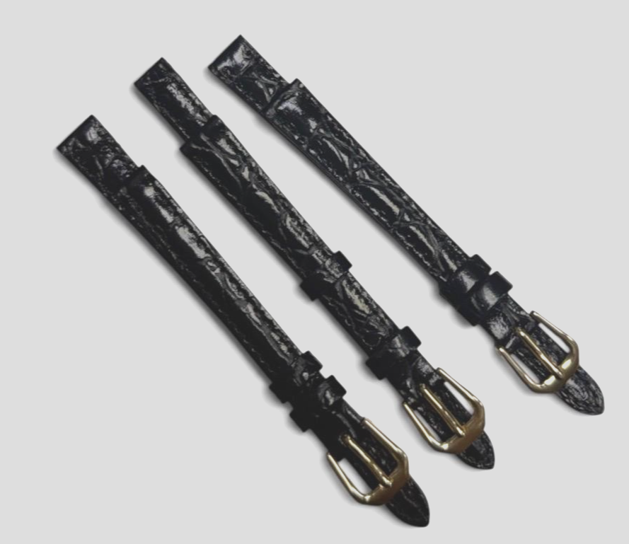 8/10/12mm Stylo Black Genuine CROCO Watch Band-Black (set of 3)
