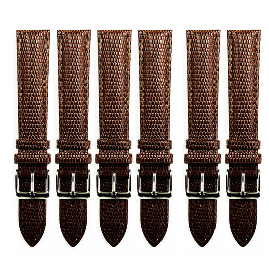 Lot of 6 Watch Bands Brown Genuine Leather Lizard Grain Padded  A1 Quality